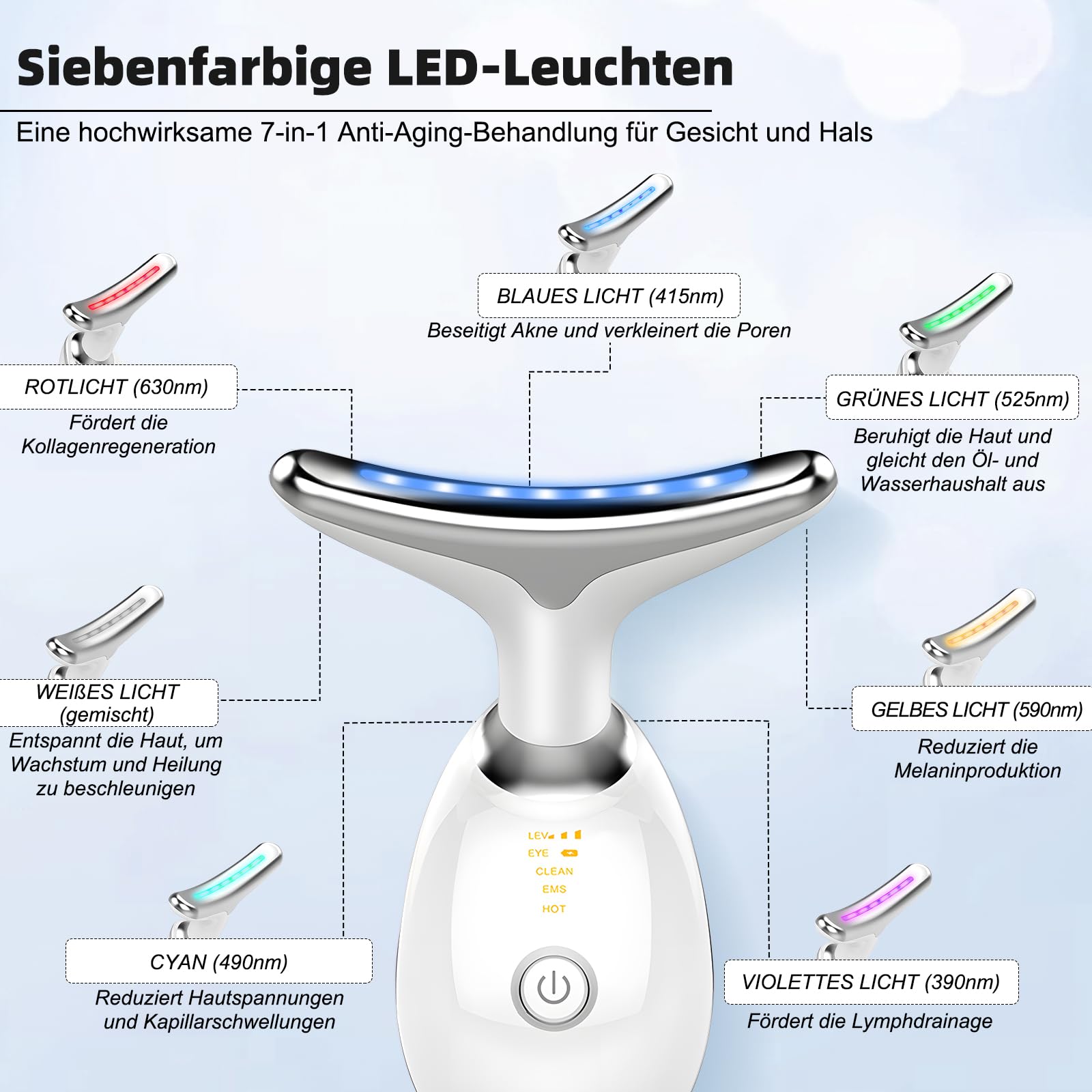NVKHG Face Massager Against Wrinkles, 7 Colours LED Light EMS Gua Sha Electric, 3 Mode Face Massager, Constant Heating to 45°C V Shape Face Device, Electric Face Massage, Facial Lift