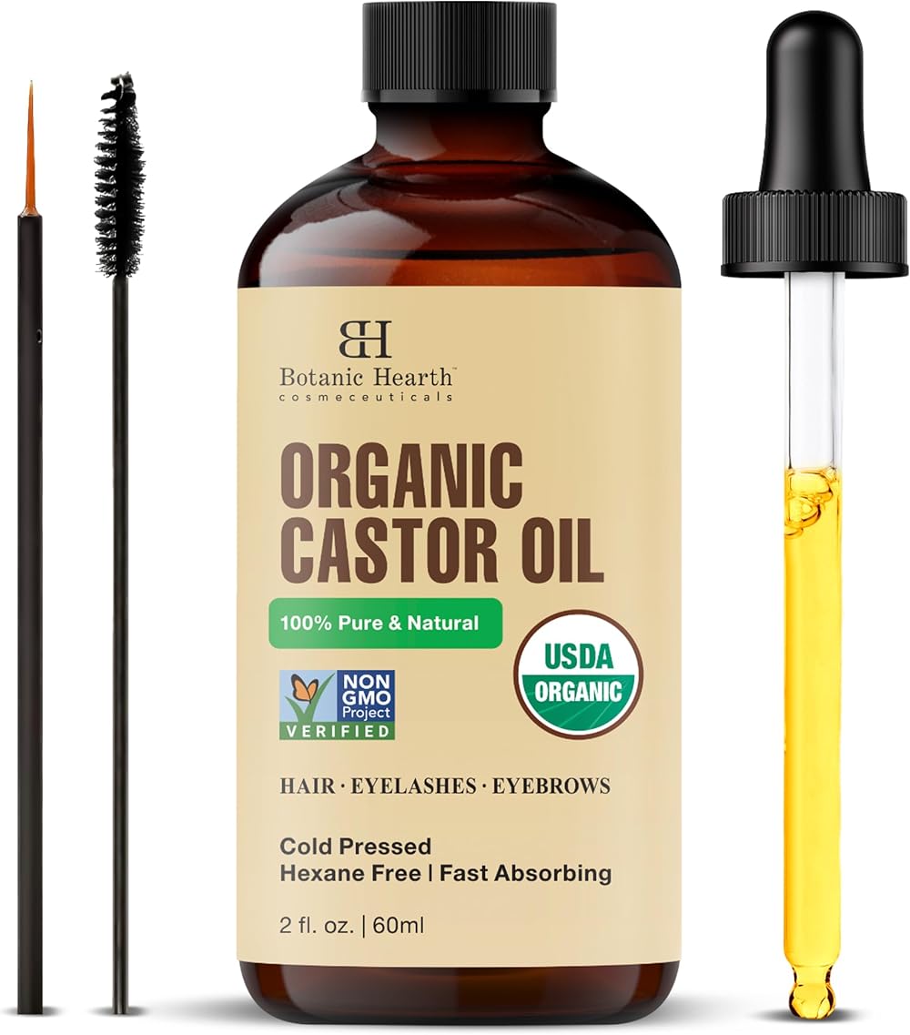 Botanic Hearth Castor Oil for Hair Brows Lashes 2 fl oz with Brush