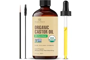 Botanic Hearth Castor Oil | 100% Pure & Natural, Cold Pressed, Organic | 2 fl oz| For Hair, Eyelashes & Eyebrows | Hexane Free, Fast Absorbing | With Dropper & Applicators