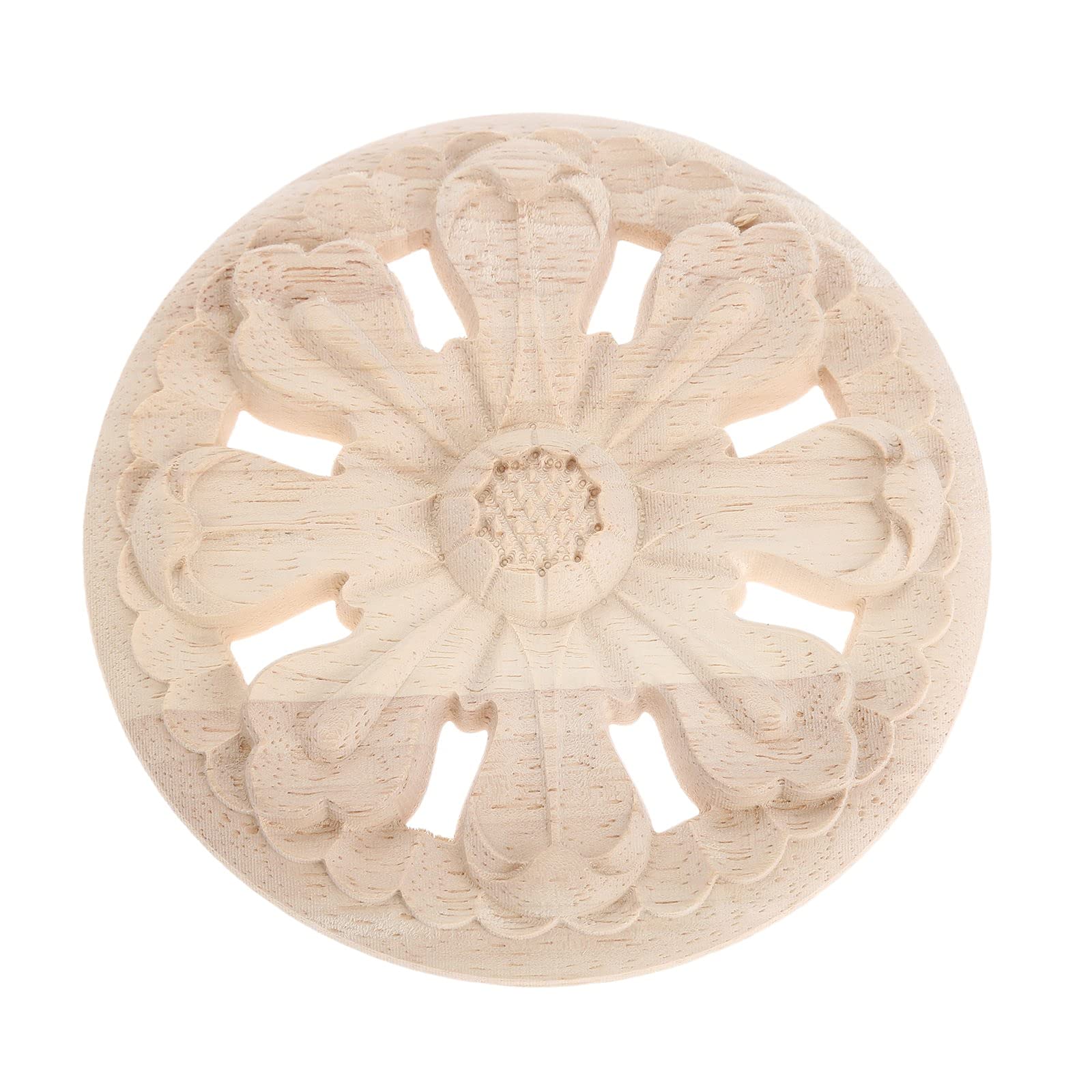 MUXSAM 1PC Carved Wooden Applique Round Wood Carving Home Decal Furniture Decoration Trim for Bed Cabinet,Creative DIY Door Frame Decorations Corner Woodcarving Decal Decor Crafts 12x12cm