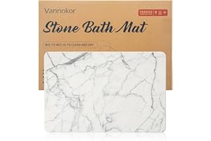 Vannokor Stone Bath Mat,Diatomaceous Earth Shower mat Non Slip,Stone Bath Mats for Bathroom Quick Dry,Easy to Clean.(23.6"x15.4" White Marble)