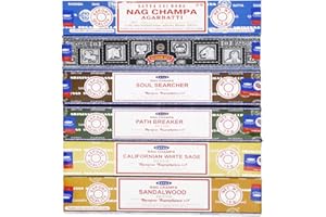 Satya - Set of 6 - Nag Champa, Super Hit,Path Breaker,Soul Searcher, Sandalwood, Californian White Sage 15 Grams