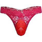 Men's Lace Frilly Sissy Thong Panties Sheer Mesh Bikini Briefs T-back G-string Underwear