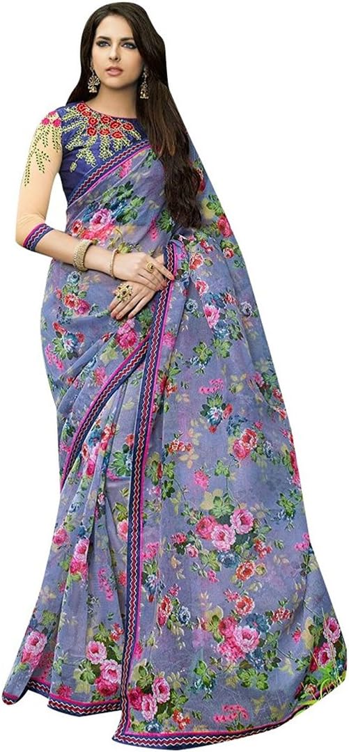 Craftsvilla Women's Net Lace Saree With Blouse Piece(Multicolor ,Free Size)