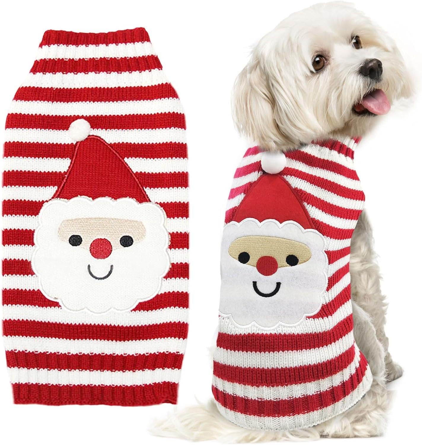 Dog Christmas Jumper Pet Dog Christmas Sweater Knitted Dogs Santa Jumper Christma Dogs Jumpers Puppy Christma Jumpers for Small Medium Large Funny Puppy Xmas Sweater(Santa Clau,XXS)
