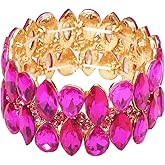 chaoyite Women's Statement Stretch Bangle Wide Teardrop Marquise-Shape Crystal Elastic Bracelet Art Deco Bridal Jewelry