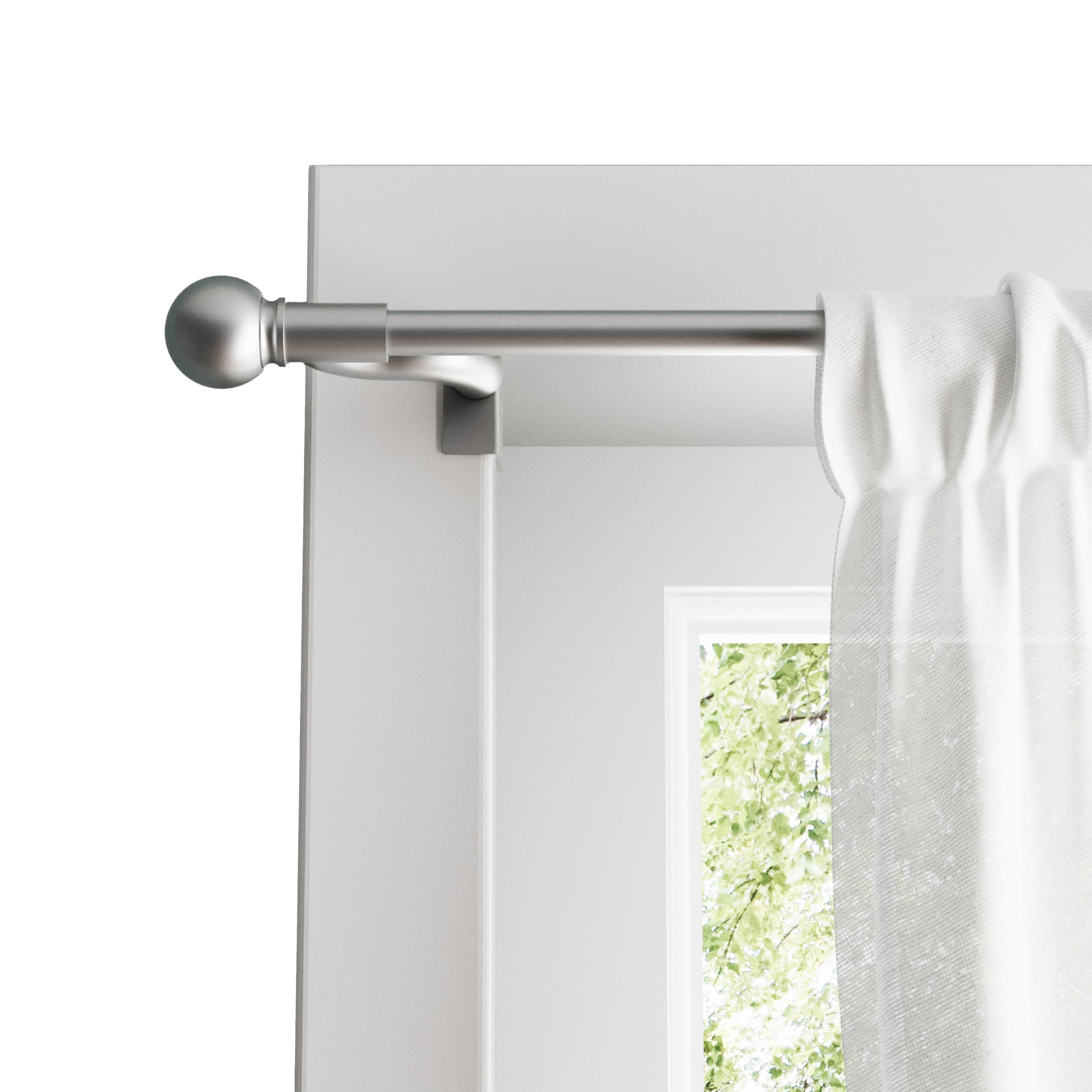Maytex Twist and Shout Easy Install Tension Window Curtain Rod, No Tools Needed, 28" - 48", with Decorative Round Ball Finials, Brushed Nickel