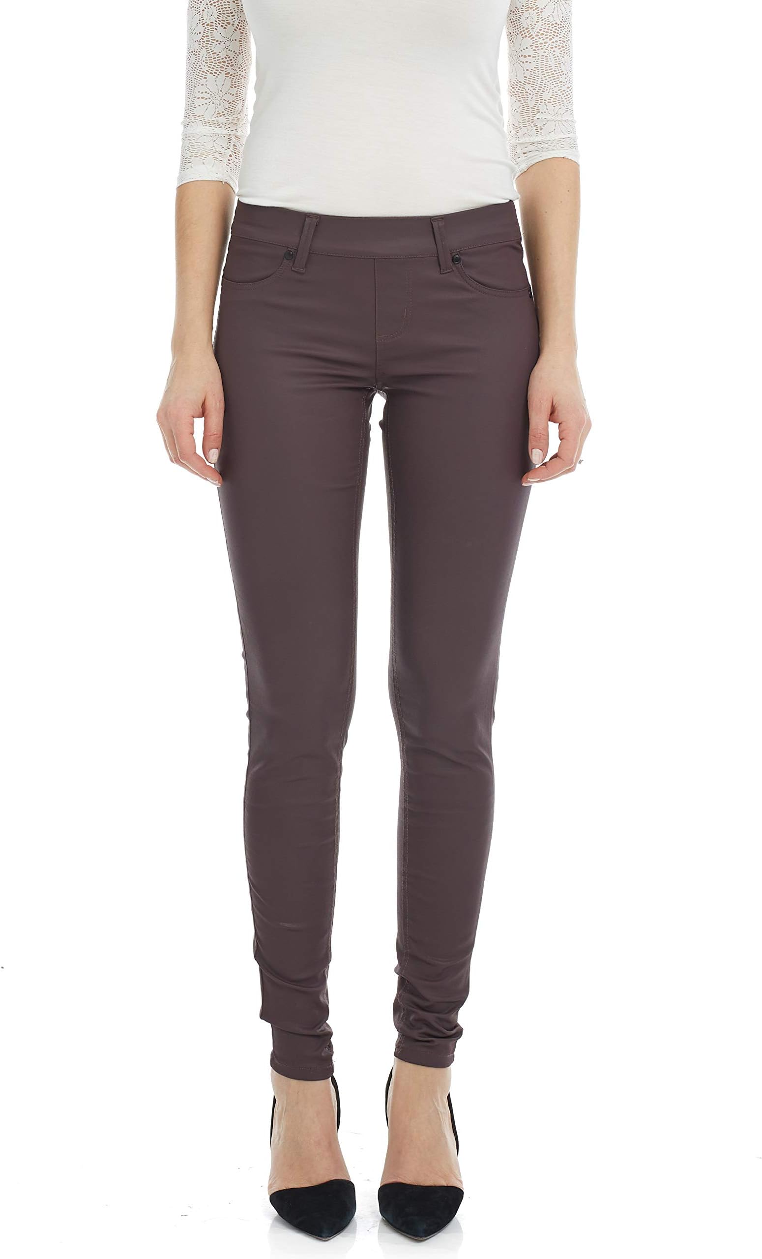 Suko Jeans Women's Wax Coated Denim Pants Pull On Leggings Faux Leather