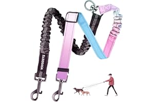 LEOSASA Double Dog Leash for Two Dogs - Gradient Color No Tangle Swivel Dog Coupler with Heavy Duty Clip, Size Adjustable Bungee Leash Attachment for Small, Medium, Large 2 Dogs, Style 4