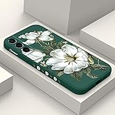 LEECG for Samsung Galaxy S22 Plus Case, Case for S22 Plus Galaxy Liquid Silicone Soft Slim Fashion Design Flower Phone Protective Phone Cover 6.6"-Cotton Green