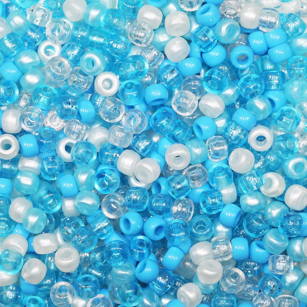 Bala&Fillic Pony Beads Size 6X9mm 1000pcs Blue Colors Mixed in Bag, Craft Pony Beads for Making Bracelets