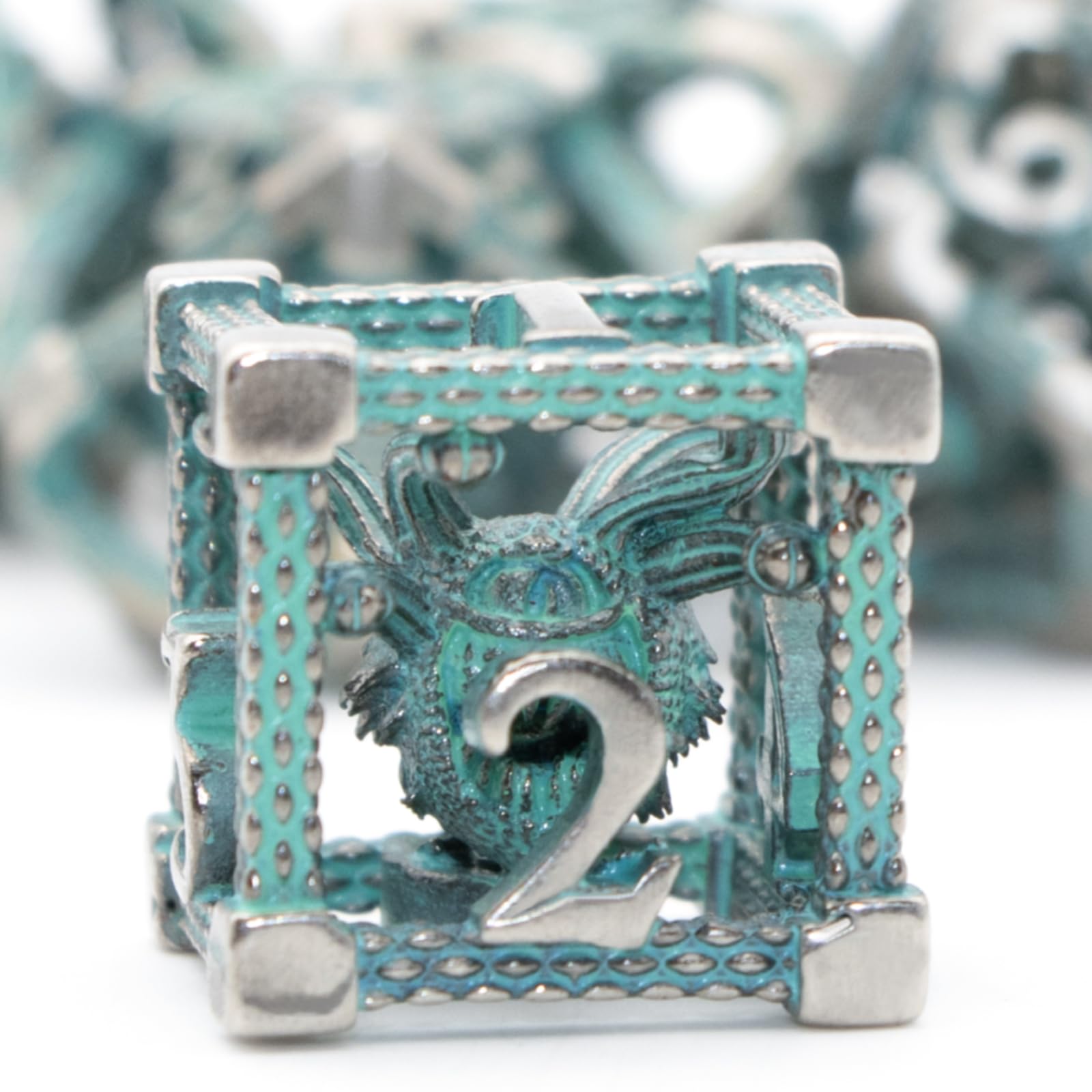 DND Dice, Dungeons and Dragons Dice Set HNCCESG Metal Game Cube Hollow 3D Beholder D&D Dice Polyhedral Dice Set for Pathfinder MTG RPG DND Dice Set (Eye Blue)