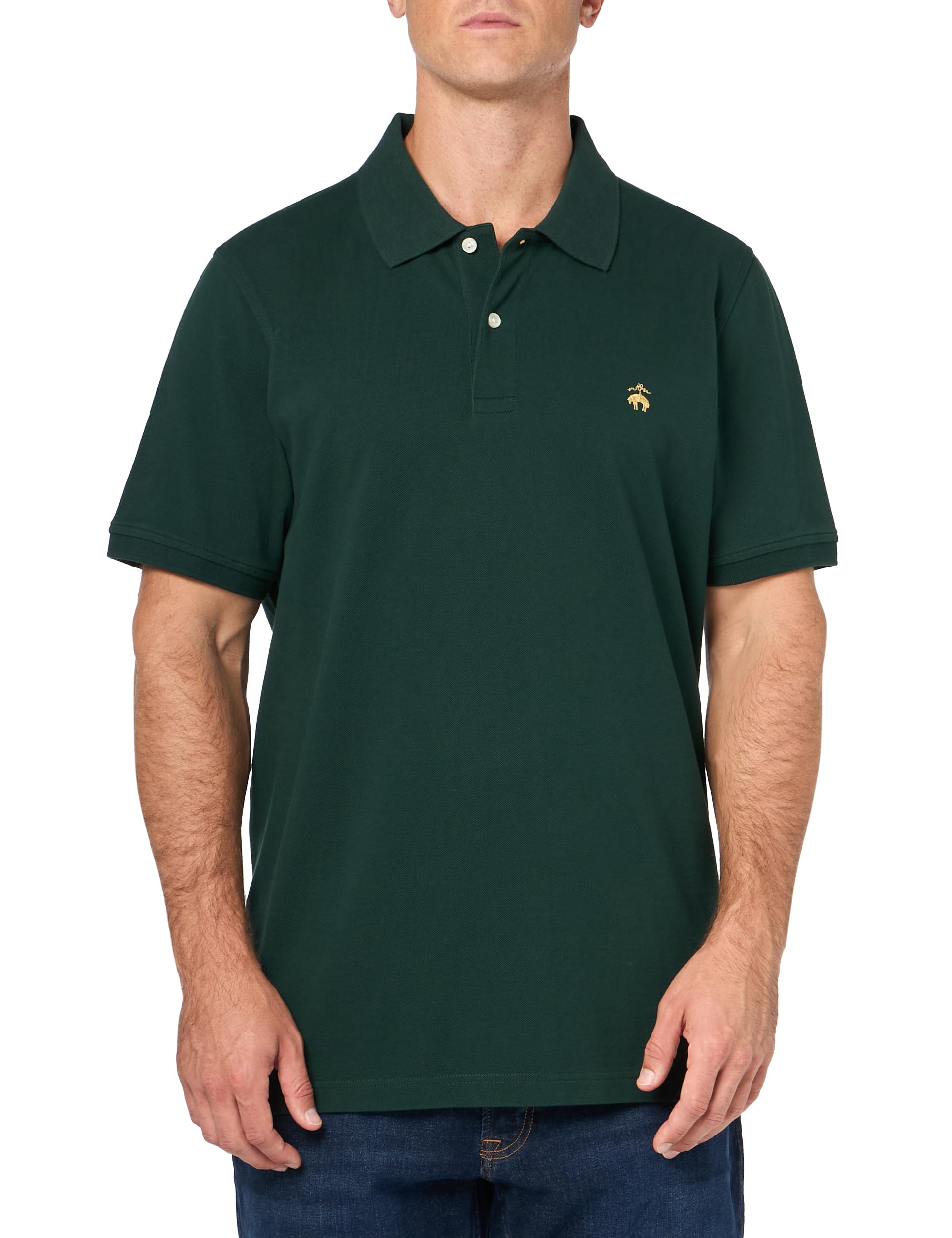 Brooks Brothers Men’s Short Sleeve Cotton Pique Stretch Logo Polo Shirt, Dark Green, Large