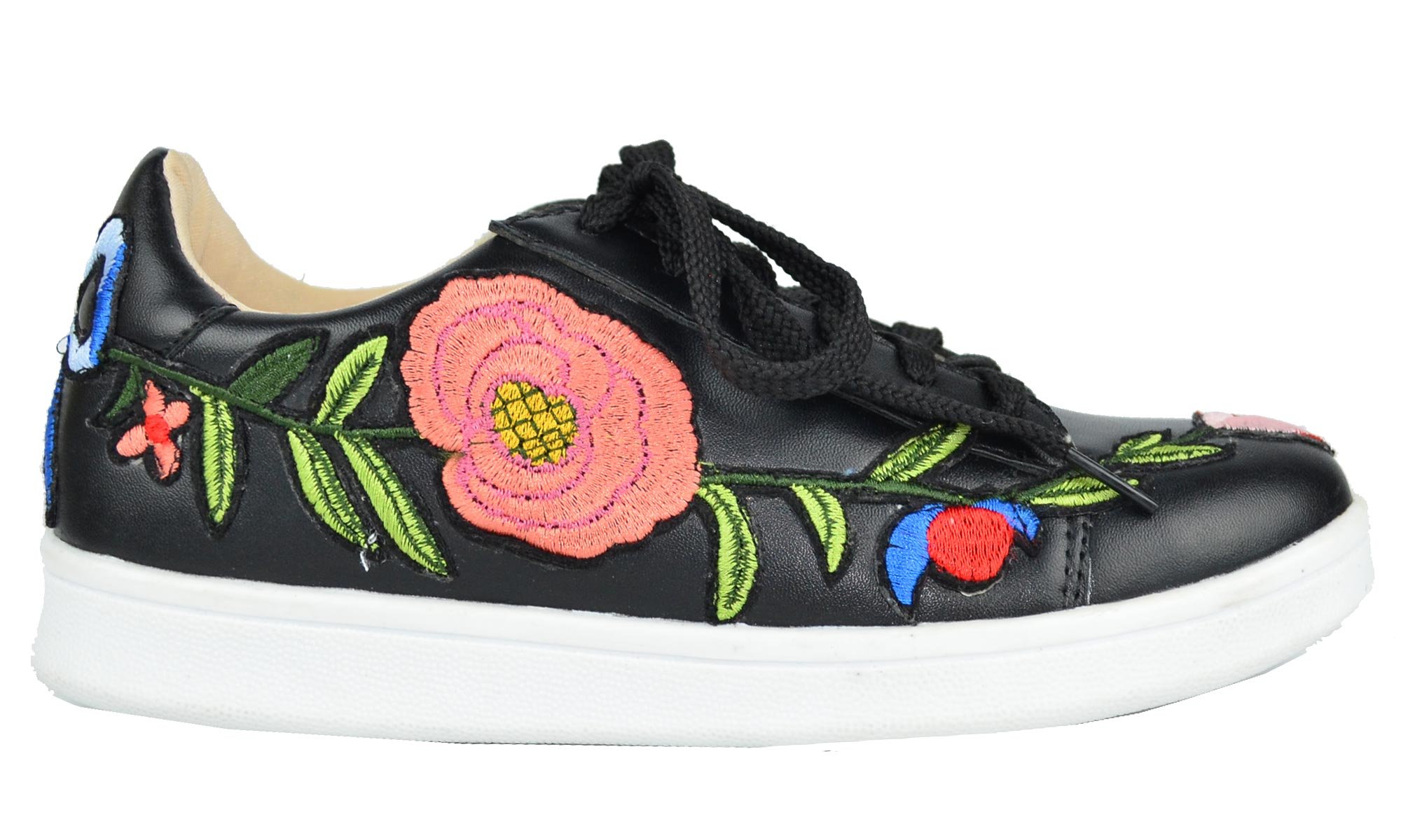 Chase & Chloe Women's Floral Embroidered Fashion Sneaker (9 B(M) US, Black) - Image 3