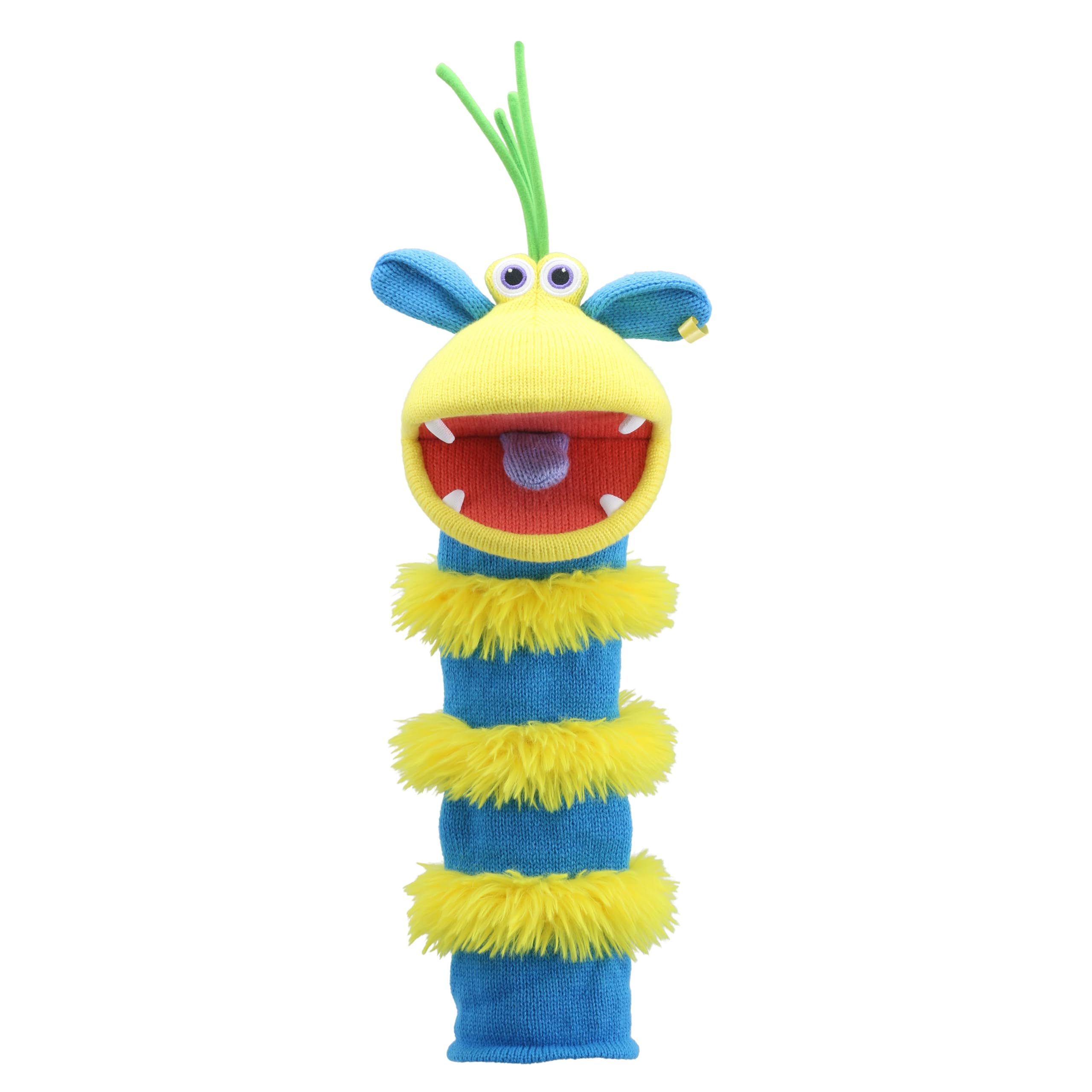 The Puppet Company Ringo Sockette - Colourful, Eco-Friendly Hand Puppet with Hoop Earring, Blue & Yellow Fur - Fun & Interactive Play for Kids & Adults - Made from Recycled Materials - 38cm