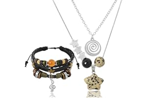 RECHICGU Multilayer Y2k Star Necklace Fairy Grunge Bracelets Set Handmade Fairycore Grunge Jewelry Gothic Swirl Star Necklace Punk Rock Roll Music Guitar Grunge Accessories for Women Men