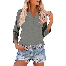 3/4 Length Sleeve Womens Tops Dressy Trendy Button