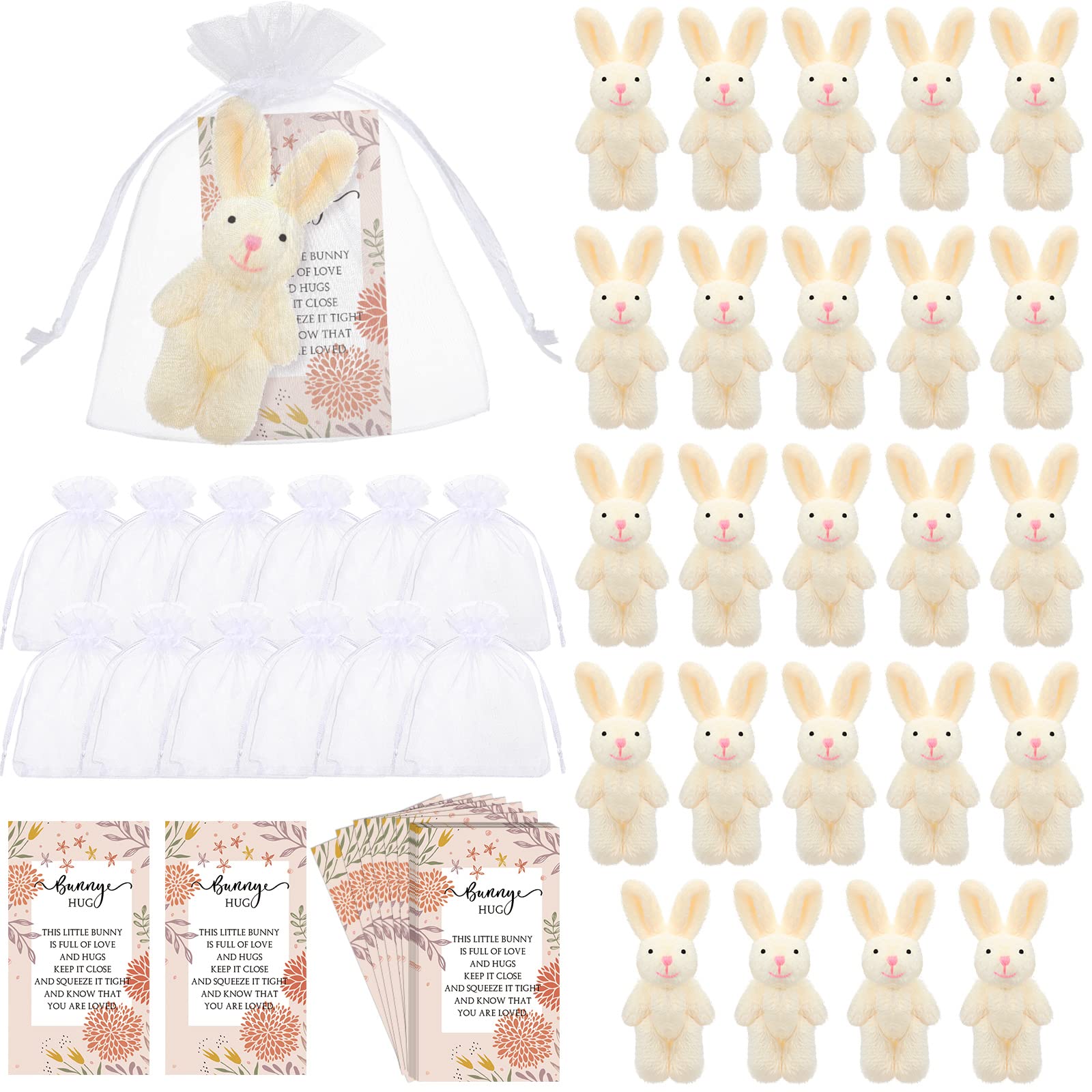 Photo 1 of Fuutreo 24 Sets Easter Bunny Stuffed Animal Gift Include 24 Mini Plush Bunny Stuffed Doll 24 Hug Card with Organza Bags for Teacher Students Party Favors(Pink Nose Bunny)