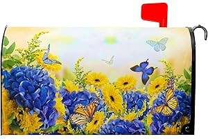 Anyako Spring Hydrangeas Daisies Flowers Mailbox Covers Magnetic Standard Size 18" X 21",Butterflies Flying Mailbox Wraps Post Letter Box Spring Cover for Holiday Garden Yard Decor