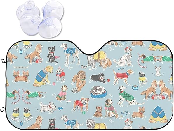 Amazon 車用 サンシェード フロントガラスカバー 各種な犬柄 かわいい 車用サンシェード 遮光サンシェード 断熱 吸盤付き カーフロントカバー 防水 車フロントガラス用サンシェード 遮熱 高温隔離 目隠し吸盤式 軽 普通車 Uvカット 紫外線対策 日焼け防止 日除け