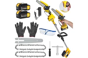 ZTGD 2-in-1 Electric Pole Saws for Tree Trimming, 5.9'' Mini Chainsaw Cordless with Extension Pole, Battery Powered Pole Chain Saw, 7.7lb Lightweight, Tree Trimmer for Branch Cutting (Yellow)