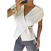 Floerns Women's Elegant Sleeveless Sweater Vest Metal Ring Wrap V Neck Knitted Tank Top