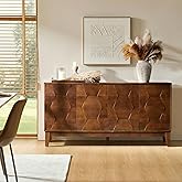 HULALA HOME Mid Century Sideboard Buffet Cabinet with Solid Wood Legs, 60" Kitchen Storage Cabinet Credenza with 4 Doors and 2 Shelves, Accent Console Table, Walnut