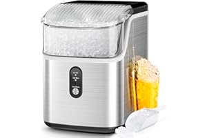 LHRIVER Nugget Ice Maker Contertop, Pebble Ice Maker Machine with Self-Cleaning, 35Lbs/24H, One-Click Operation, Sonic Ice Maker with Ice Scoop&Basket, Ideal for Home/Kitchen/Office, Stainless Steel