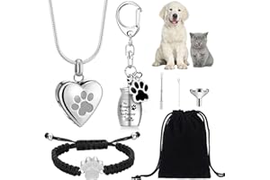Tondiamo 3 Pcs Pet Cremation Jewelry for Ashes Dog Urns Keychain Cat Heart Urn Necklace Paw Print Bracelet Memorial Keepsake for Ashes with Filling Kit Storage Bag(Silver)