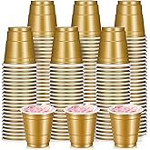 Layhit 200 Pack 2oz Shot Cups Plastic Shot Glasses Mini Disposable Cups Tumblers Wedding Birthday Party Supplies for Serving Snacks Samples Tastings(Gold)