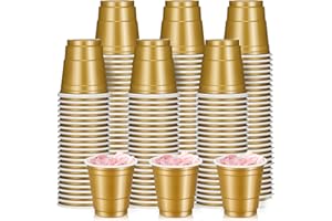 Layhit 200 Pack 2oz Christmas Shot Cups Plastic Shot Glasses Mini Disposable Cups for Wedding Birthday Valentine's Day Party Supplies Beer Drinking Serving Snacks Samples Tastings(Gold)