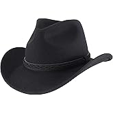 Home Prefer Classic Wool Fedora Hat with Leather Band Roll Up Wide Brim Western Cowboy Hat for Men Women