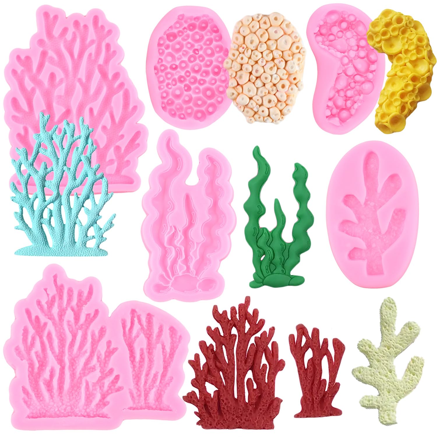RFGHAC Coral Seaweed Silicone Mould Coral Fondant Moulds for Sugar Cake Decorating Cupcake Topper Candy Chocolate Gum Paste Polymer Clay Set of 6
