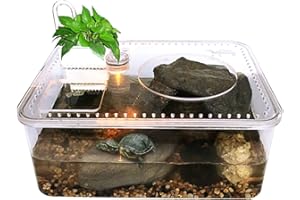 SAIM Turtle Tank Kit, Acrylic Betta Fish Tank, Full View Visually Tortoise Aquarium Habitat with Lid (Water Tank + led Light + Water Pump) for Turtles, Small Reptiles Betta Fish