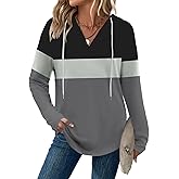 Zeagoo Hoodies for Women Long Sleeve Drawstring V Neck Pullover Sweatshirts Shirts Loose Casual Fall Tops