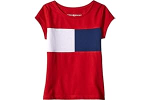 Tommy Hilfiger Girl's Short Sleeve T-shirt With Flag Logo, Cotton Blend Tee With Tagless Interior