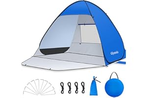 Glymnis Pop Up Beach Tent Beach Shade Tent for 1-4 Persons Sun Shelter UPF 50+ Enclose Zipper Door Portable Easy Up Beach Tent