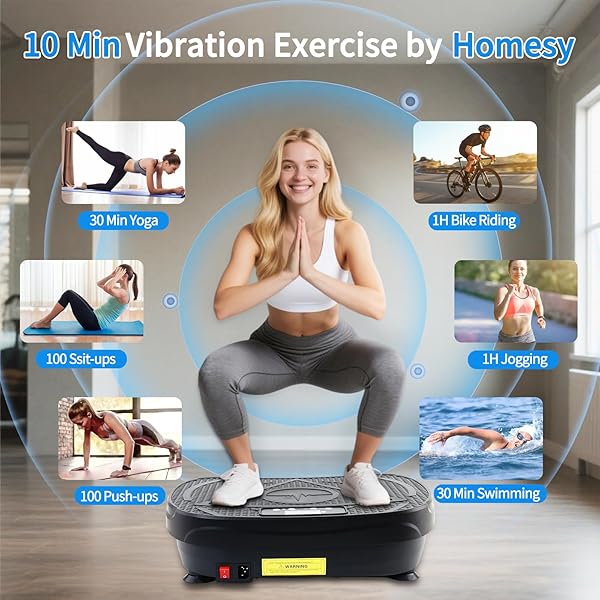 HOMESY VIBRATION PLATE EXERCISE MACHINE, VIBRATING PLATE FOR LYMPHATIC DRAINAGE, FULL BODY SHAKE PLATFORM BOARD FOR HOME FITNESS AND FAT BURNING, SPORT GYM EQUIPMENT FOR WOMEN MEN, BLACK