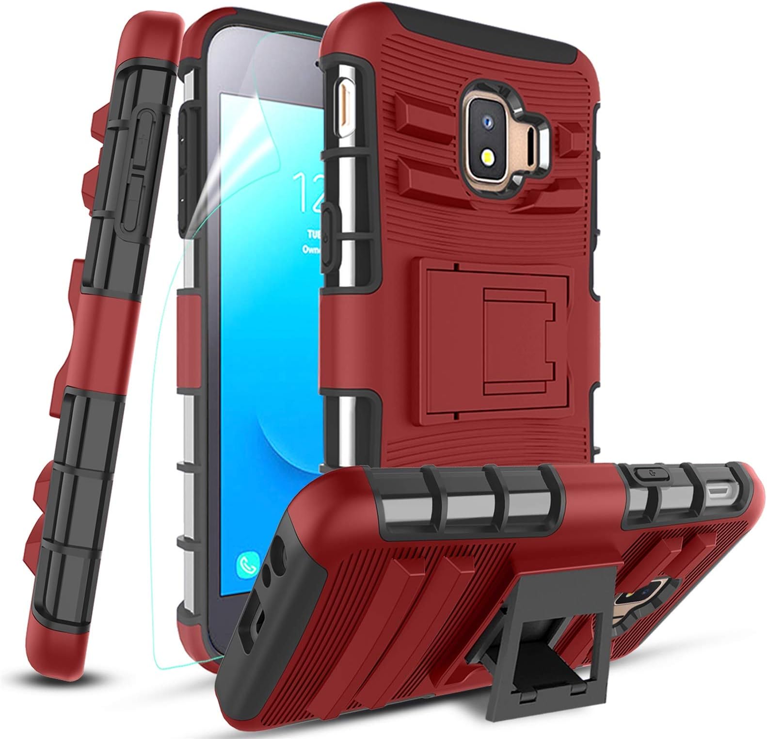 CaseTank for Samsung Galaxy J2 Case,Galaxy J2 Core/Galaxy J2 Dash/Galaxy j2 Pure,Galaxy J260,Galaxy J2 Shine Case W Built-in Kickstand Heavy Duty Shockproof Hard PC Back & Soft TPU Inner Armor,PC-Red