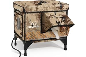 AKENTIO Sturdy Outdoor Heated Cat House for Winter, Insulated Heated Cat House for Outside with Two Door, Feral Cat Shelter with Waterproof Awning, Outdoor Cat House Barn Stray Kitty