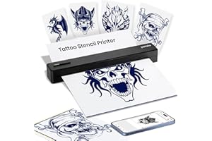 YANXIO Tattoo Stencil Printer, Wireless Thermal Tattoo Printer with 10 Pcs Transfer Papers, Portable Tattoo Machine, Tattoo Supplies for Tattoo Artists & Beginners, Support Mobile & PC (Black)