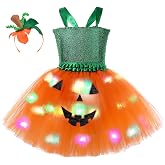 Tutu Dreams LED Pumpkin Costume for Girls Kids Halloween Light Up Tutu Dress with Headband