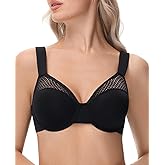 Plusfreeee Minimizer Bras for Women Full Coverage Plus Size T-Shirt Bra with Underwire Support for Heavy Breast Black 34F
