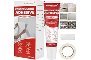 Globalcom Heavy Duty Construction Adhesive, Tile and Stone Marble Granite Wood Floor Adhesive, Gap Filling and Waterproof - 5.3 oz White