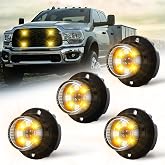 SMALLFATW Emergency LED Hideaway Strobe Lights Kit Amber White (4PCS) | 14 Flashing Modes 1 Inch Round Waterproof Grill Surface Mount Headlight Taillight Warning for Work Trucks, Vehicles, Car
