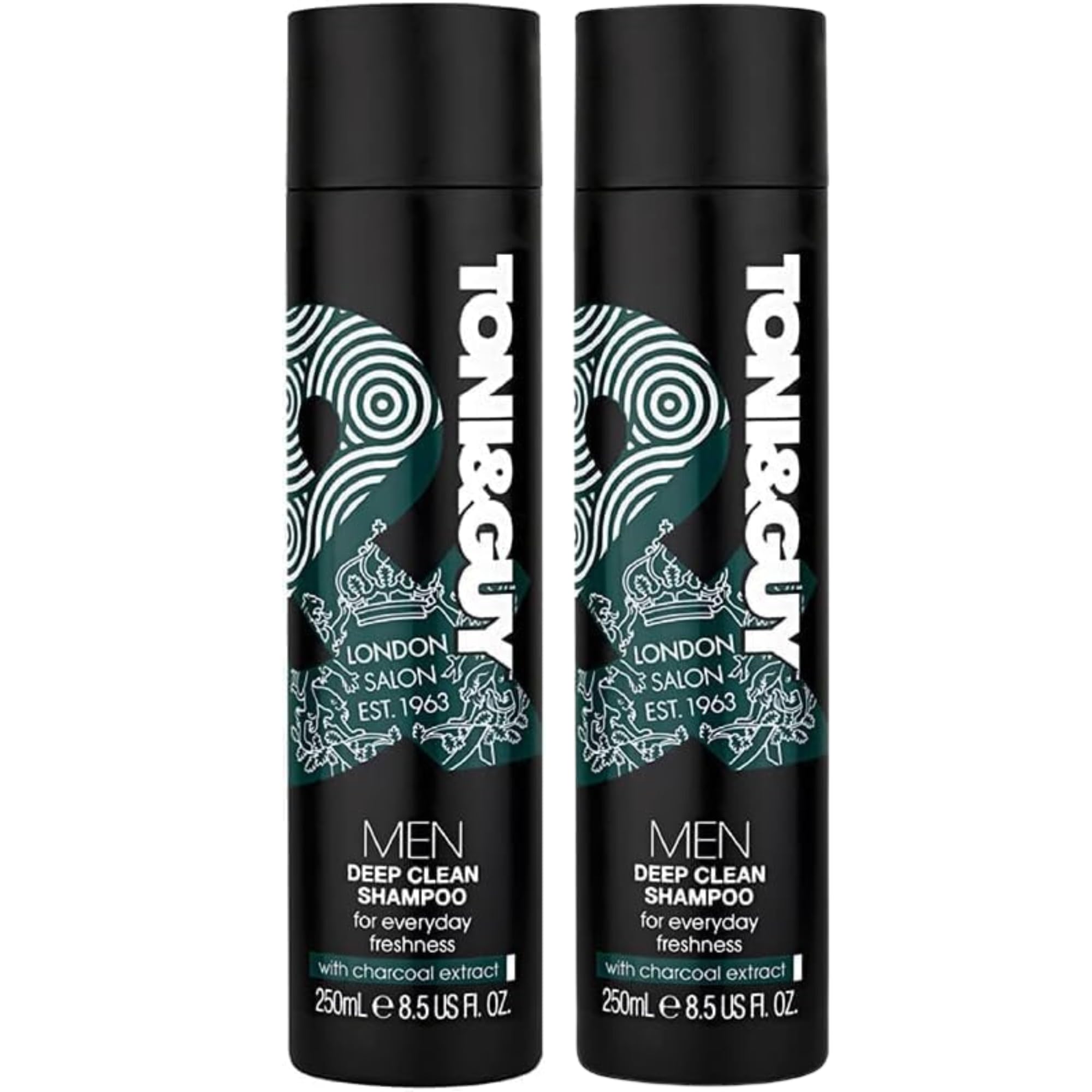 Toni & Guy Men Deep Clean Shampoo with Charcoal Extract, 250ml–Premium Deep Cleansing Formula for Everyday Freshness, Purifying and Revitalizing Hair Care Pack of 2