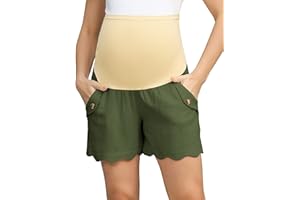 Maacie Maternity Shorts High Waist Scalloped Leg Opening Shorts with Pockets