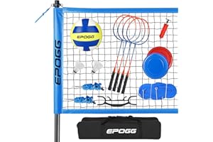 Hamino Badminton and Volleyball Set for Outdoor Backyard Lawn with 4 Badminton Rackets/2 Flying Discs/2 Shuttlecocks/Boundary Line/Net with Poles/Carrying Bag for Family Outdoor Activity Fun