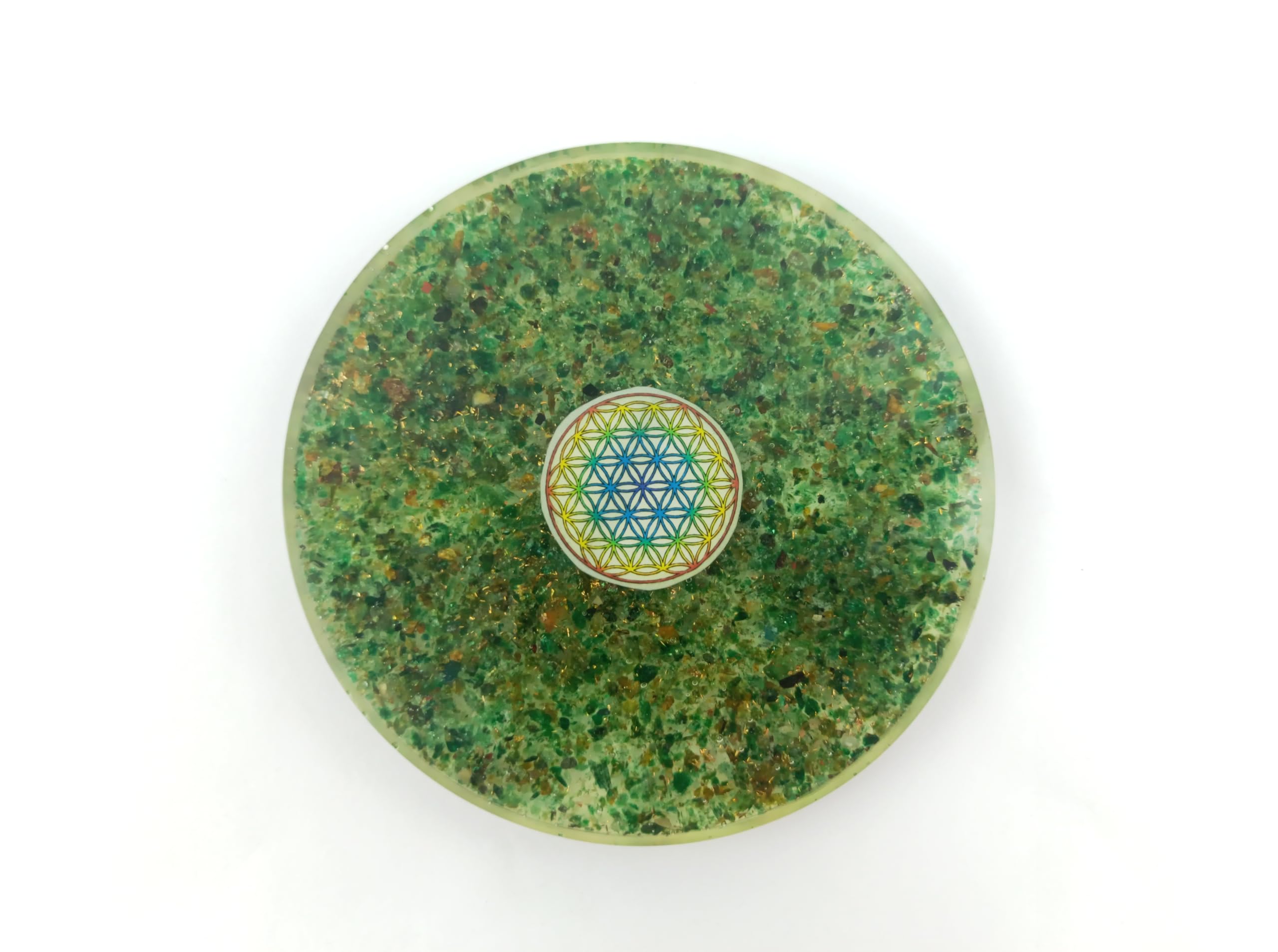 Prajet Crystal Green Mica Orgone Coaster – Orgone Energy Charging Plate for EMF Protection, Reiki Healing, Meditation, Yoga & Vastu – Crystal Charging Coaster with Copper Coil
