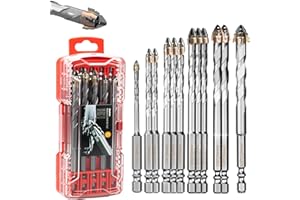 SEUPHUBS 12-Piece Four Blade Serrated Eccentric Drill Bits, (5/32"-1/2") High Strength Carbide Masonry Drill Bit Set for Concrete, Tile, Brick, Glass, Wood, and Plastic
